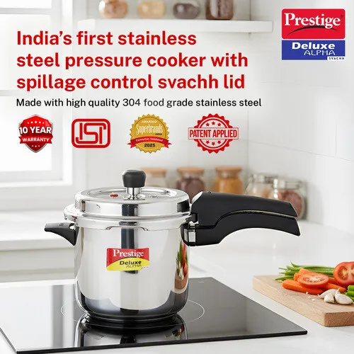 Prestige Deluxe Alpha Svachh Stainless Steel Spillage Control Pressure Cooker, 3.5 L (Silver) - Alternate View